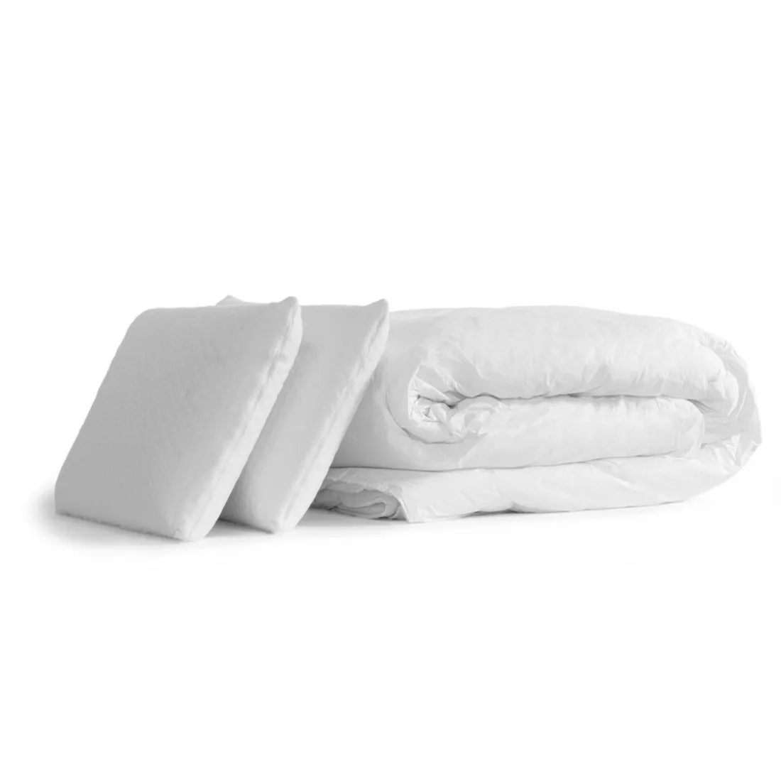 Pack prêt a dormir matelas avec sommier kit blanc et 2 oreillers memoire de forme Couette Percale