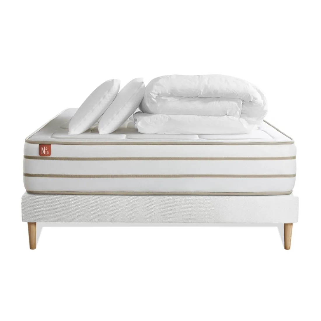 Pack prêt a dormir matelas LE DOUILLET Memoire de forme BioVisco sommier Blanc avec 2 oreillers ,couette