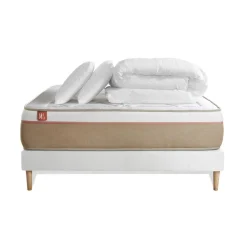 Pack prêt a dormir matelas LE SOYEUX Ressorts ensaches Memoire de forme BioVisco sommier kit Blanc