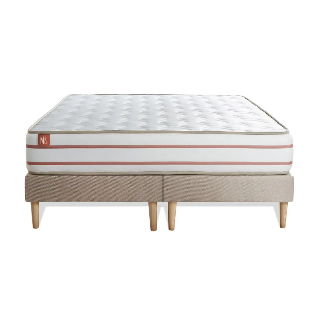 Pack prêt a dormir matelas LE DOUX Memoire de forme double sommiers Beige 2 oreillers couette