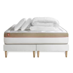 Pack prêt a dormir matelas Memoire de forme double sommiers Blanc, 2 oreillers,couette