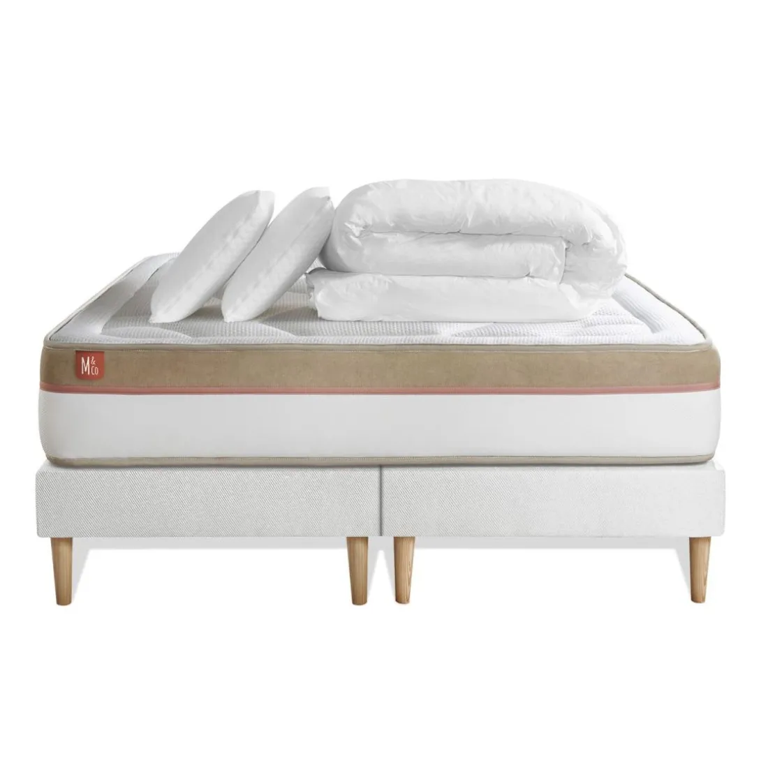 Pack prêt a dormir matelas Memoire de forme double sommiers Blanc, 2 oreillers,couette