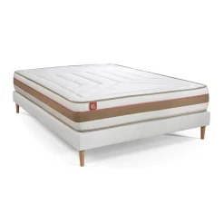 Pack prêt a dormir matelas LE TENDRE Ressorts ensaches Memoire de forme sommier Blanc, 2 oreillers couette