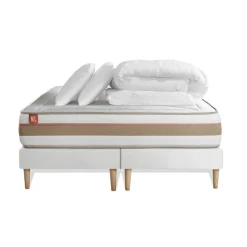 Pack prêt a dormir matelas LE TENDRE Ressorts ensaches Memoire de forme double sommiers Blanc