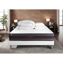 Pack prêt a dormir matelas REGEN a memoire de forme sommier kit blanc Couette 2 oreillers