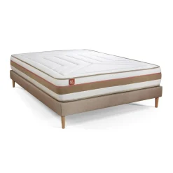 Pack prêt a dormir matelas LE TENDRE Ressorts ensaches Memoire de forme sommier Beige,2 oreillers couette