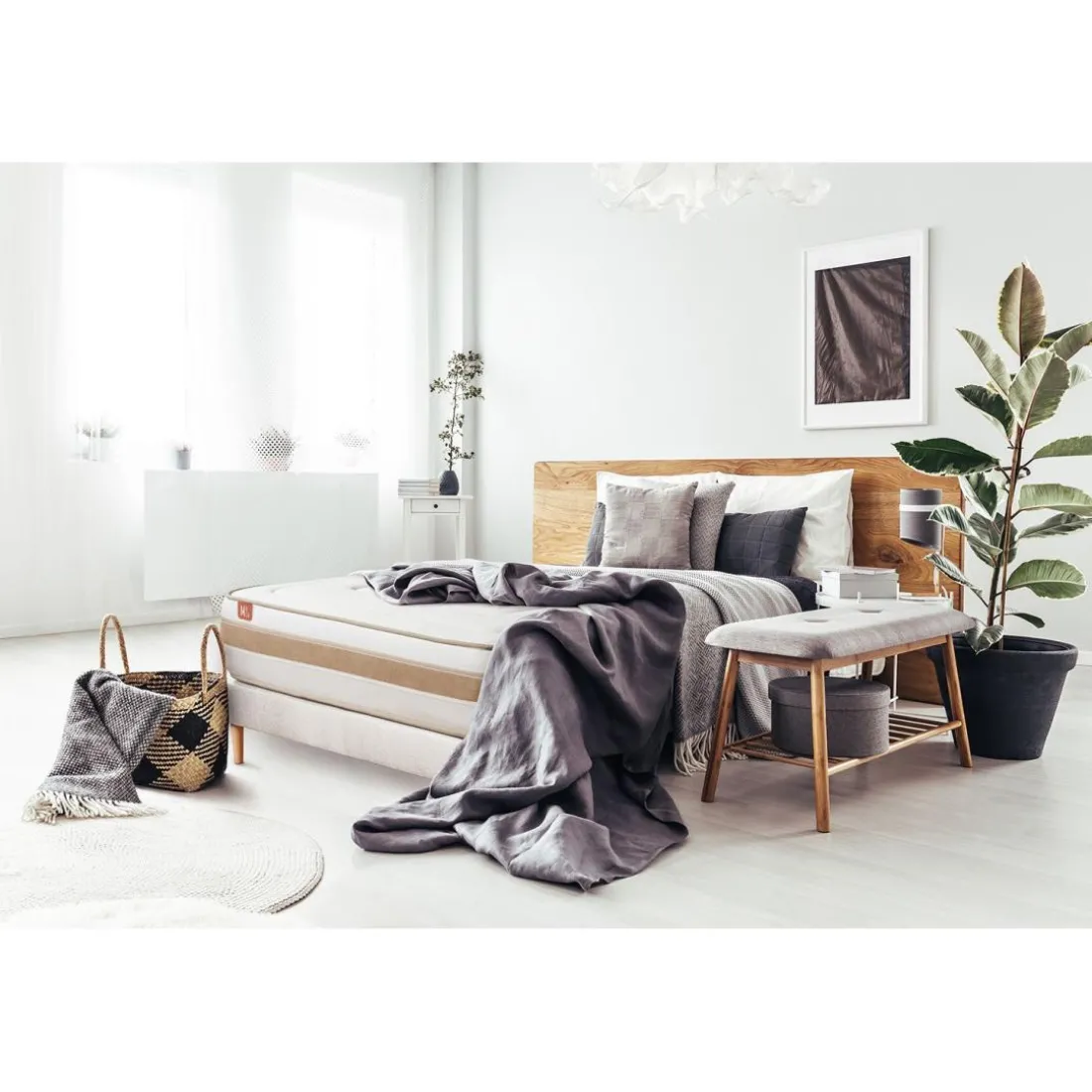 Pack prêt a dormir matelas LE RAFFINÉ Ressorts ensaches Memoire de forme BioVisco sommier Blanc
