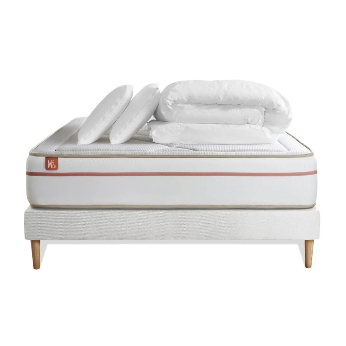 Pack prêt a dormir matelas LE PAISIBLE Memoire de forme BioVisco sommier kit Blanc 2 oreillers couette