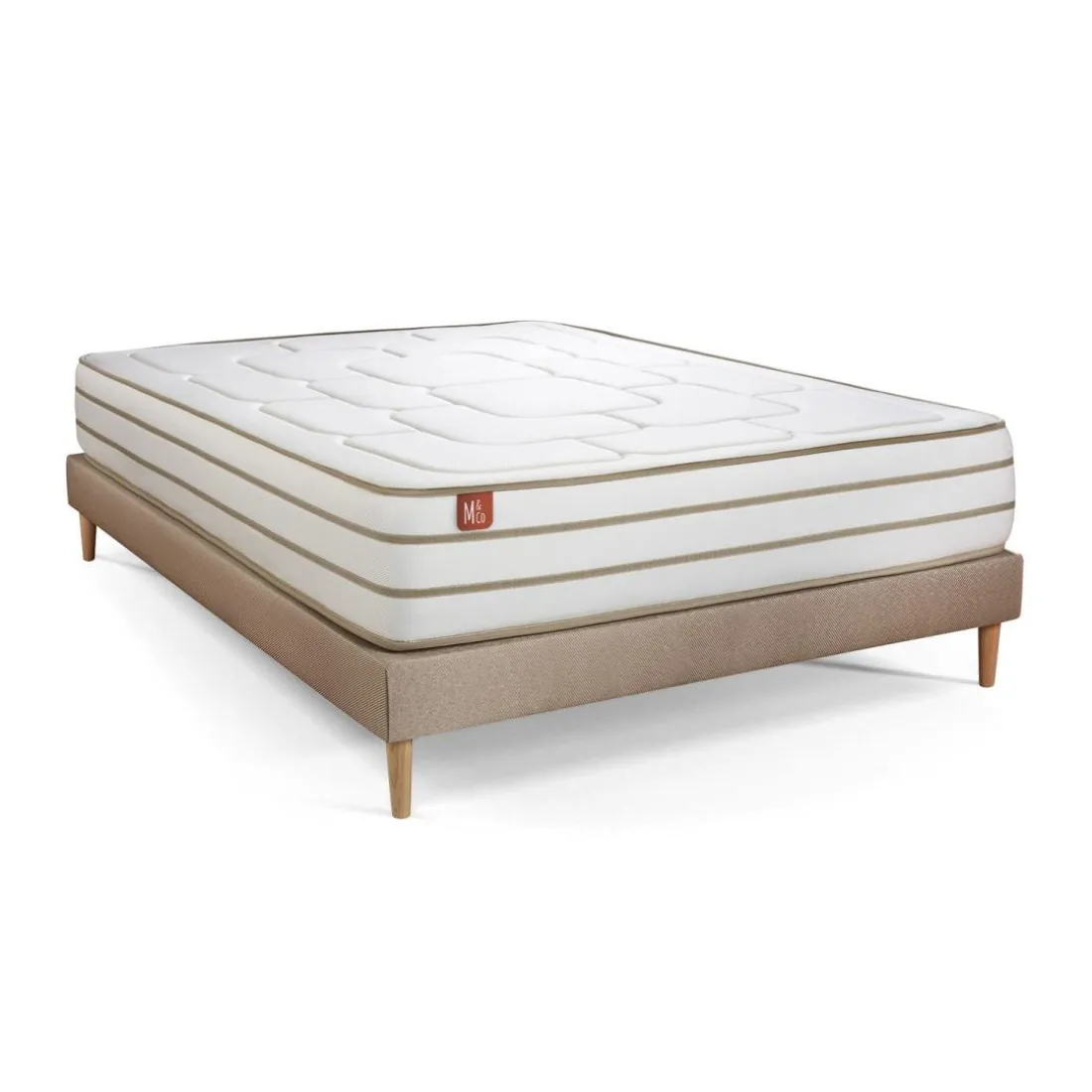 Pack prêt a dormir matelas LE DOUILLET Memoire de forme BioVisco sommier Beige 2 oreillers couette