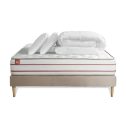 Pack prêt a dormir matelas LE DOUX Memoire de forme sommier Beige 2 oreillers couette