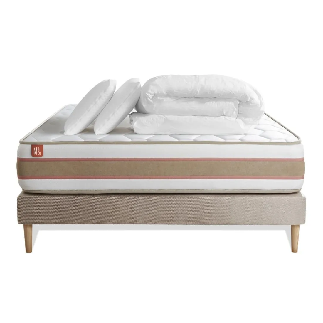 Pack prêt a dormir matelas LE DÉLICAT Ressorts ensaches et Memoire de forme et sommier Beige