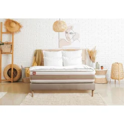 Pack prêt a dormir matelas LE DÉLICAT Ressorts ensaches et Memoire de forme et sommier Beige