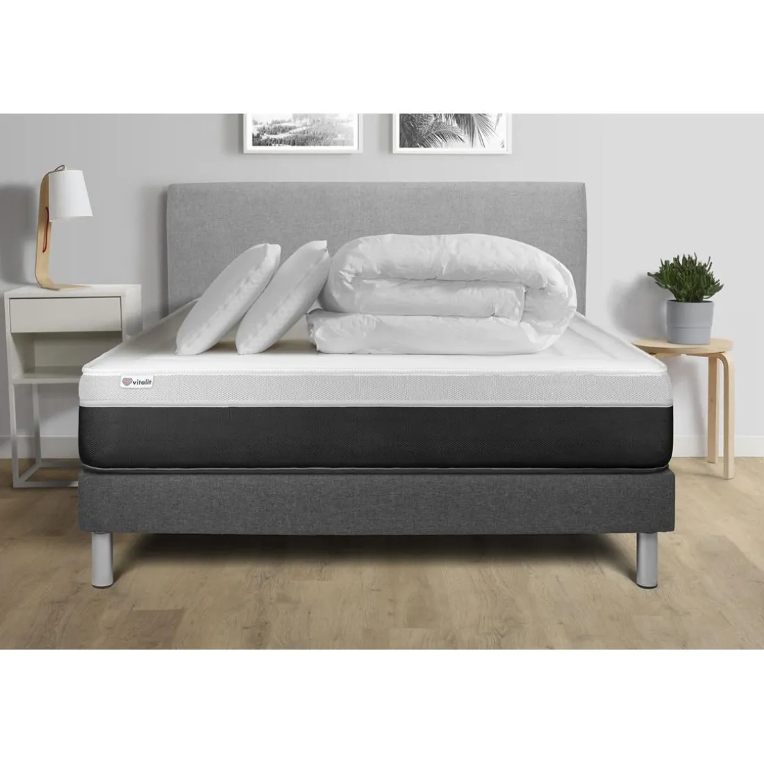 Pack prêt a dormir VITAL FORM sommier Kit gris