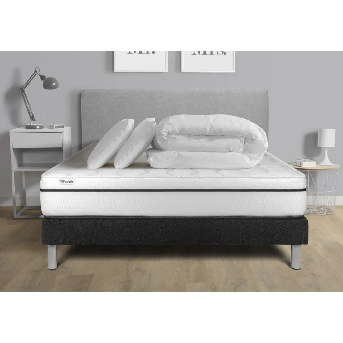 Pack prêt a dormir VITAL SPA sommier Kit noir