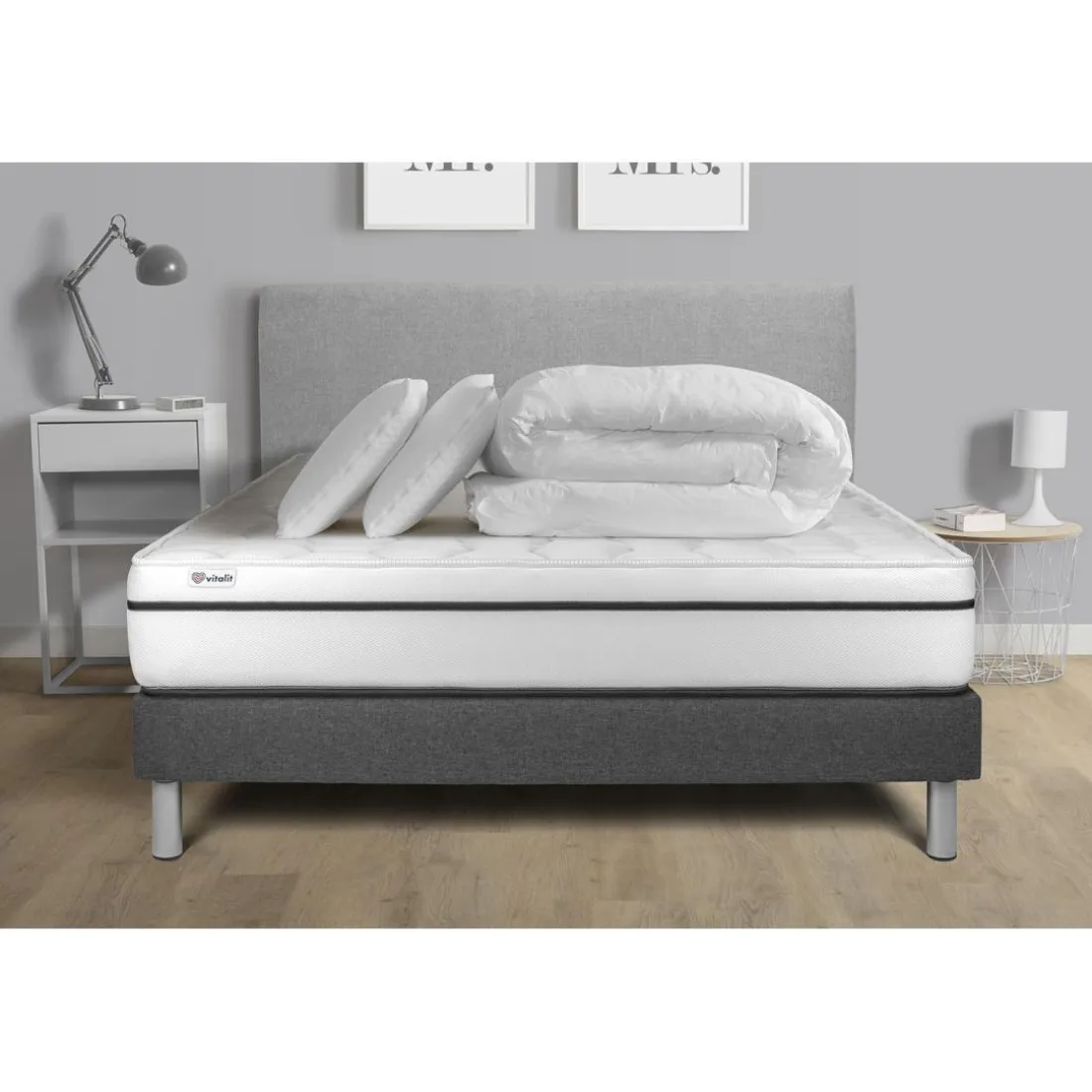 Pack prêt a dormir VITAL SPA sommier Kit gris