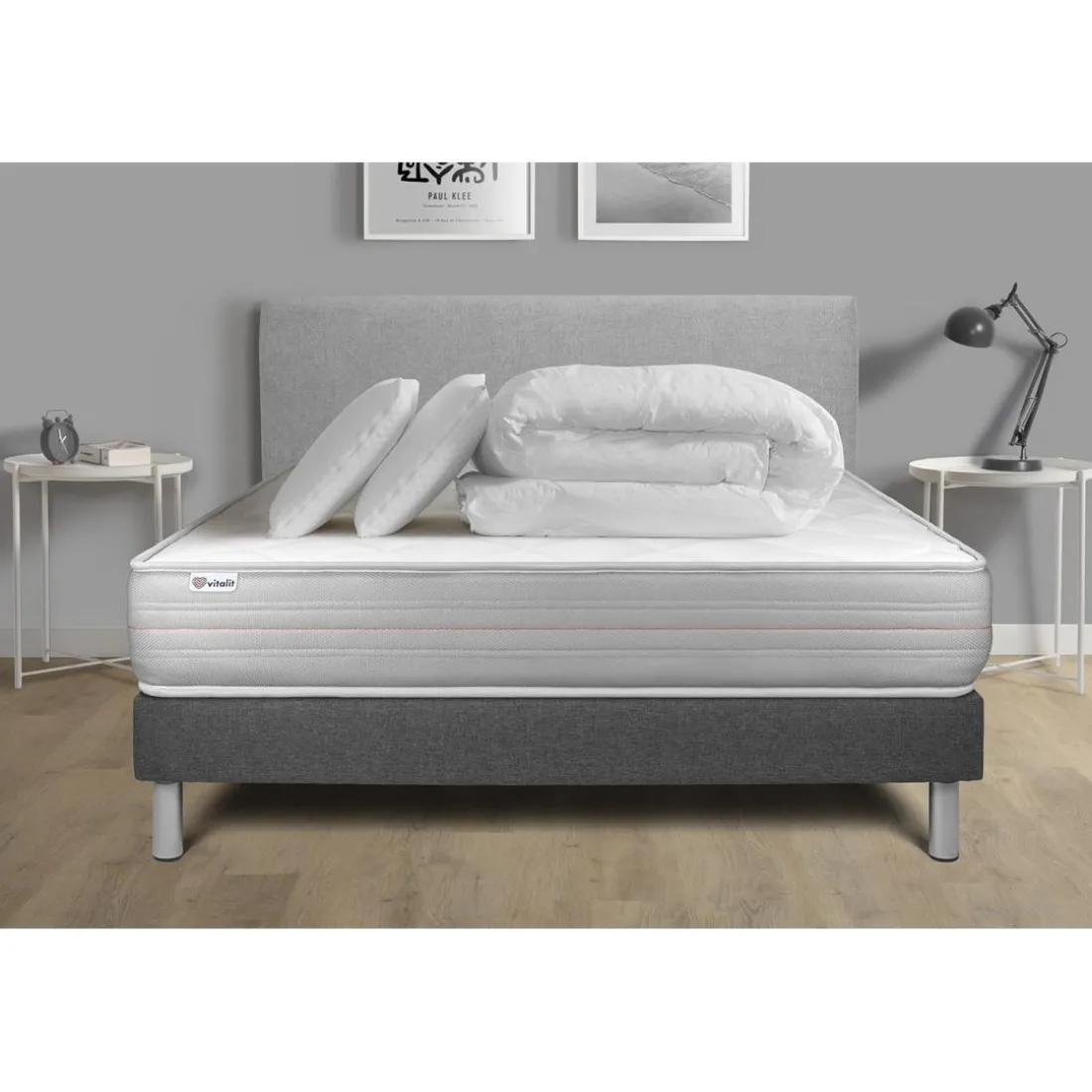 Pack prêt a dormir VITALMEMO sommier Kit gris