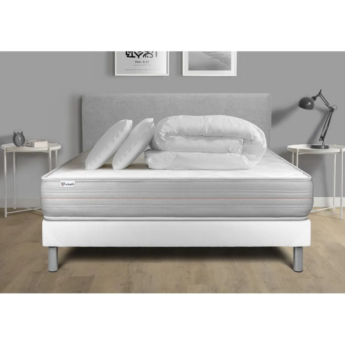Pack prêt a dormir VITALMEMO sommier Kit blanc