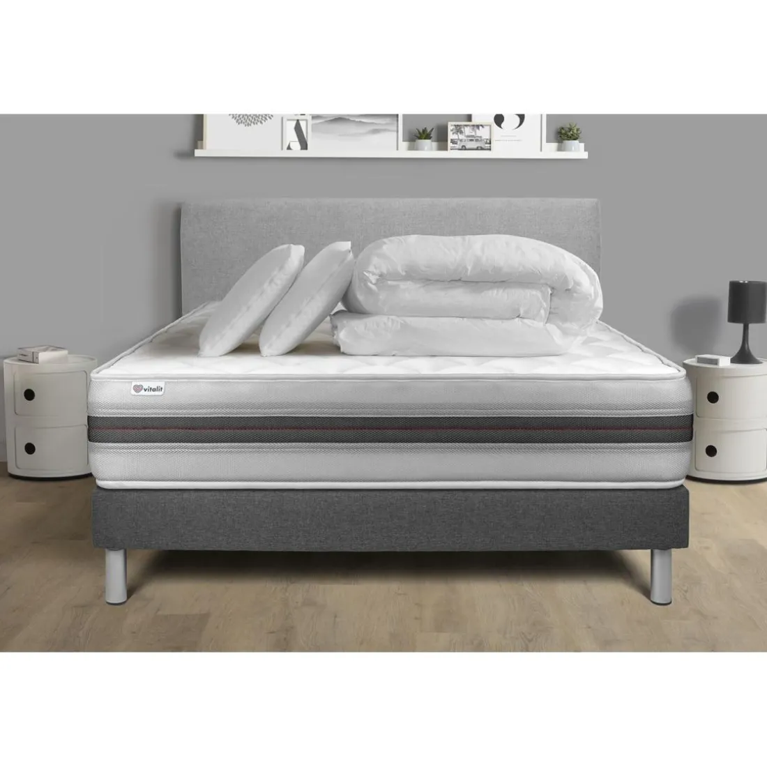Pack prêt a dormir VITALMEMO BACK sommier Kit gris