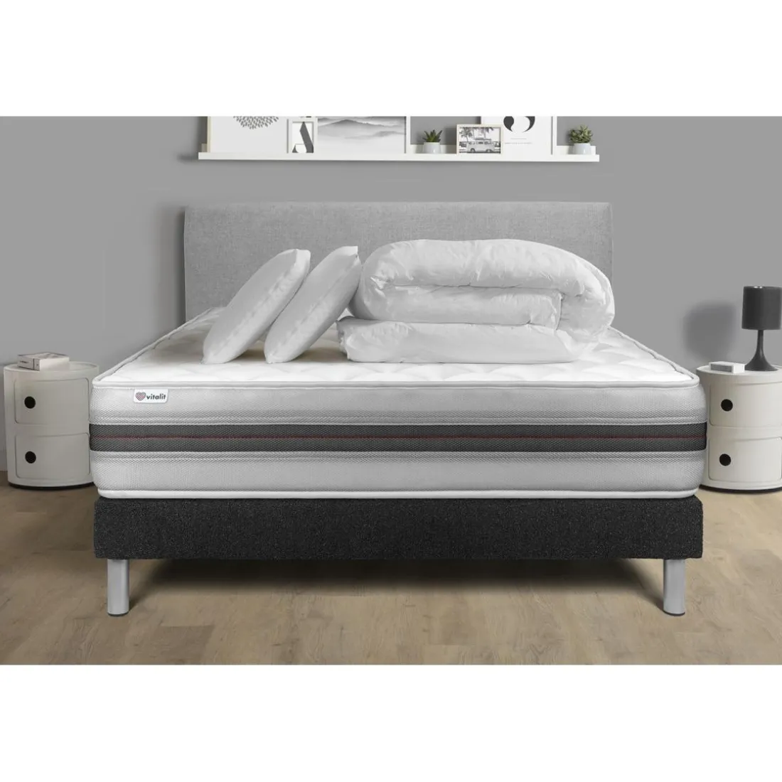 Pack prêt a dormir VITALMEMO BACK sommier Kit noir