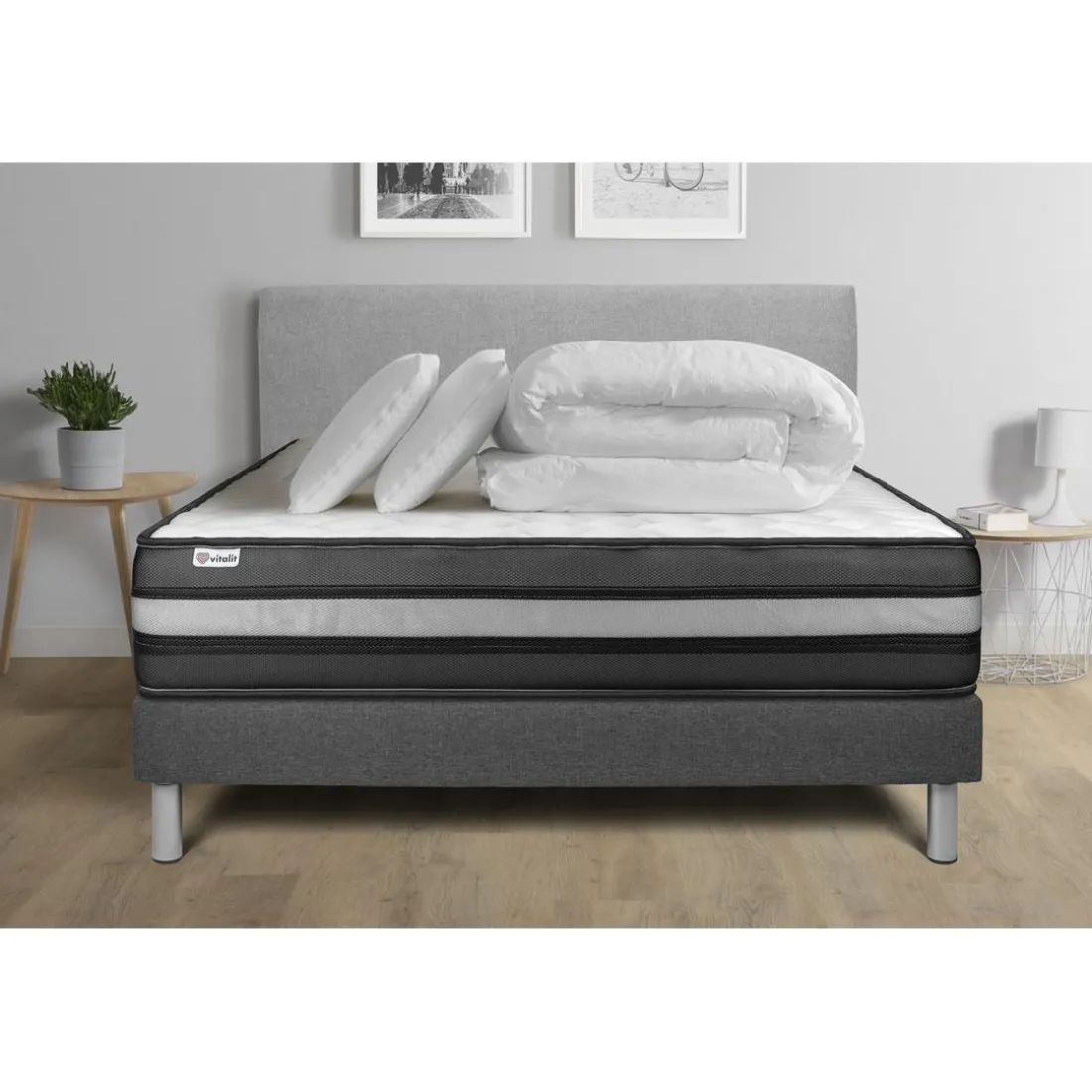 Pack prêt a dormir VITALPOWER ZEN sommier Kit gris