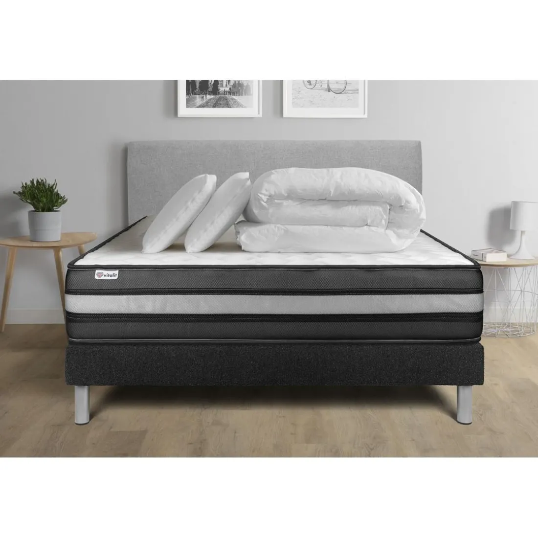 Pack prêt a dormir VITALPOWER ZEN sommier Kit noir