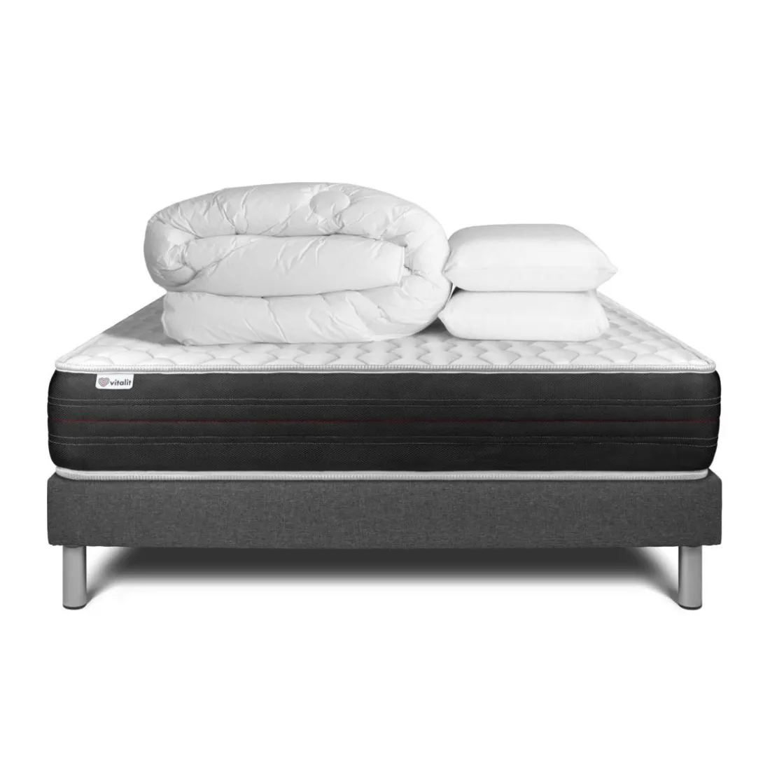 Pack prêt a dormir VITALSPRING sommier Kit gris