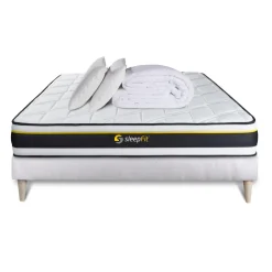 Pack sommier matelas SOFT 2 oreillers memoire de forme Couette Percale Blanc