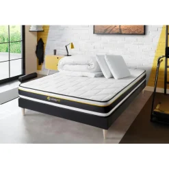 Pack sommier matelas SOFT 2 oreillers memoire de forme Couette Percale
