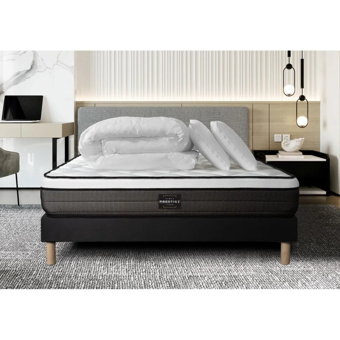 Pack Suite Ressorts ensaches, memoire de forme 5 zones sommier noir