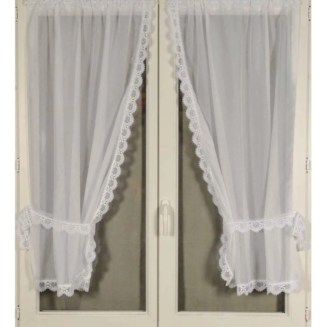 Paire de Vitrages Bonne Femme Sable Et Macramé Blanc JUSTINE