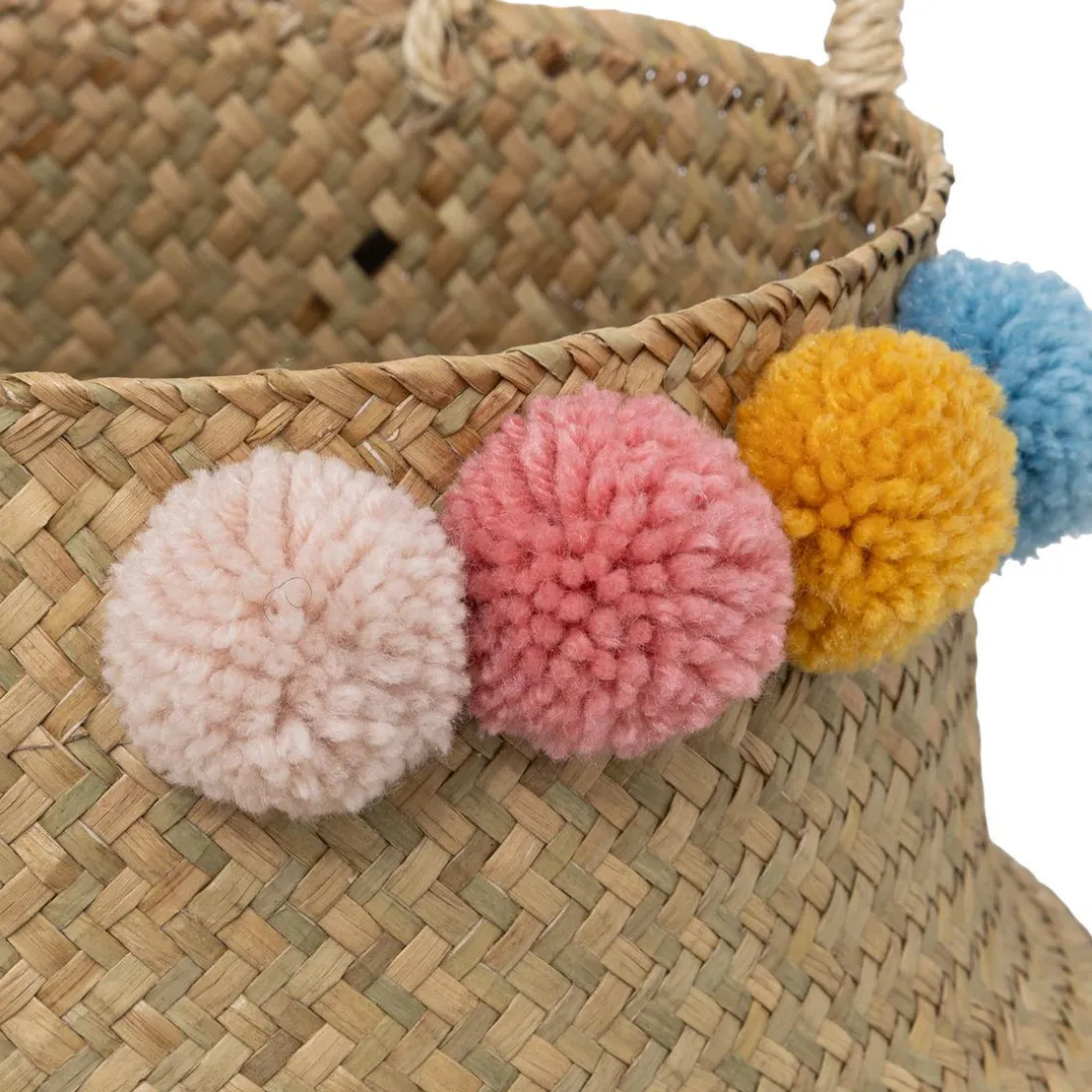 Panier Pli Roseau Pompons D33 Beige