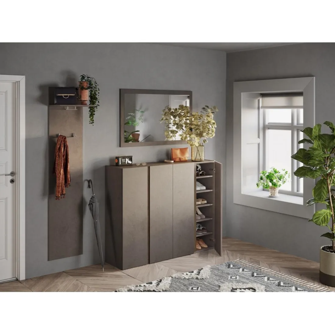Panneau mural Ferrare avec tringle et crochet coloris mélamine bronze L40xH184