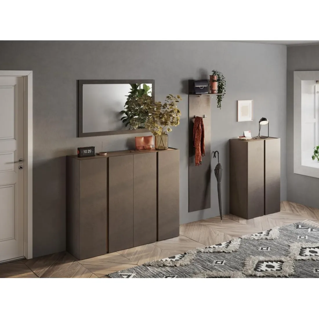 Panneau mural Ferrare avec tringle et crochet coloris mélamine bronze L40xH184