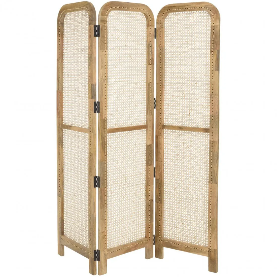 Paravent marron bois de manguier et cannage couleur naturelle ISA