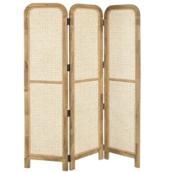 Paravent marron bois de manguier et cannage couleur naturelle ISA