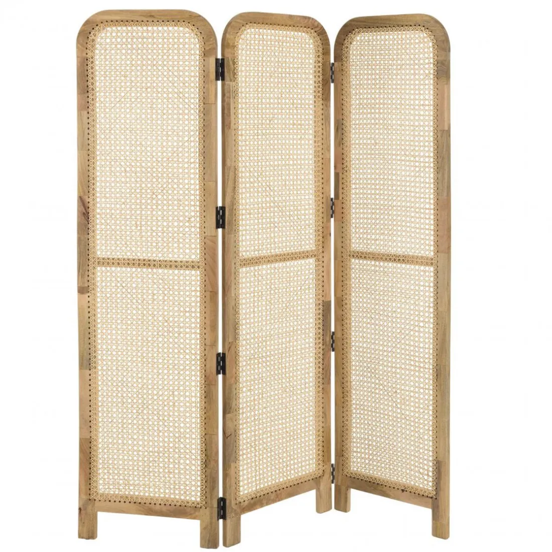 Paravent marron bois de manguier et cannage couleur naturelle ISA