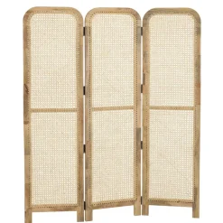 Paravent marron bois de manguier et cannage couleur naturelle ISA