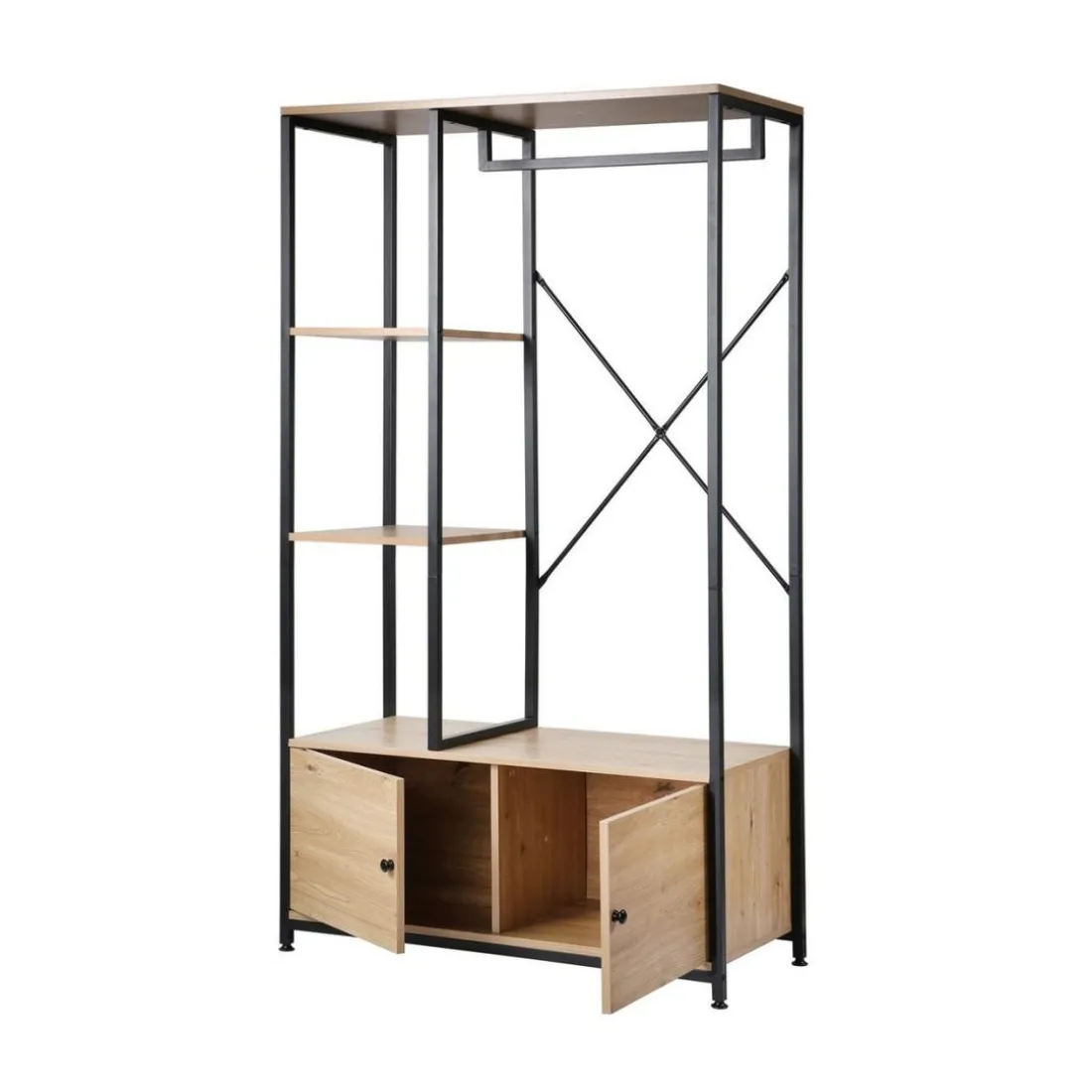 Penderie avec étagères et rangements 2 portes en bois Beige