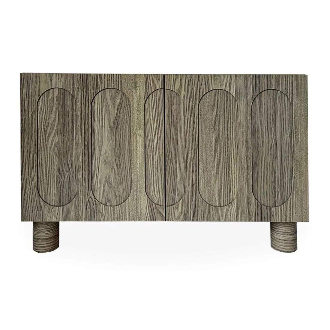 Petit buffet rétro-moderne avec portes sculptées Durand Chêne grisé