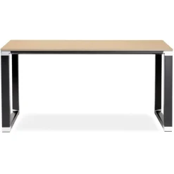 Petit bureau droit design 'XLINE' en bois finition naturelle et métal noir
