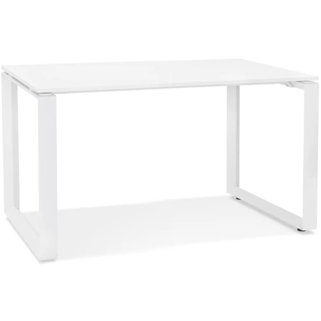Petit bureau droit design 'BAKUS' en bois et métal blanc