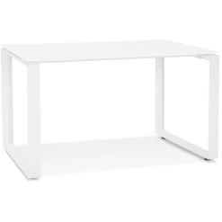 Petit bureau droit design 'BAKUS' en verre et métal blanc