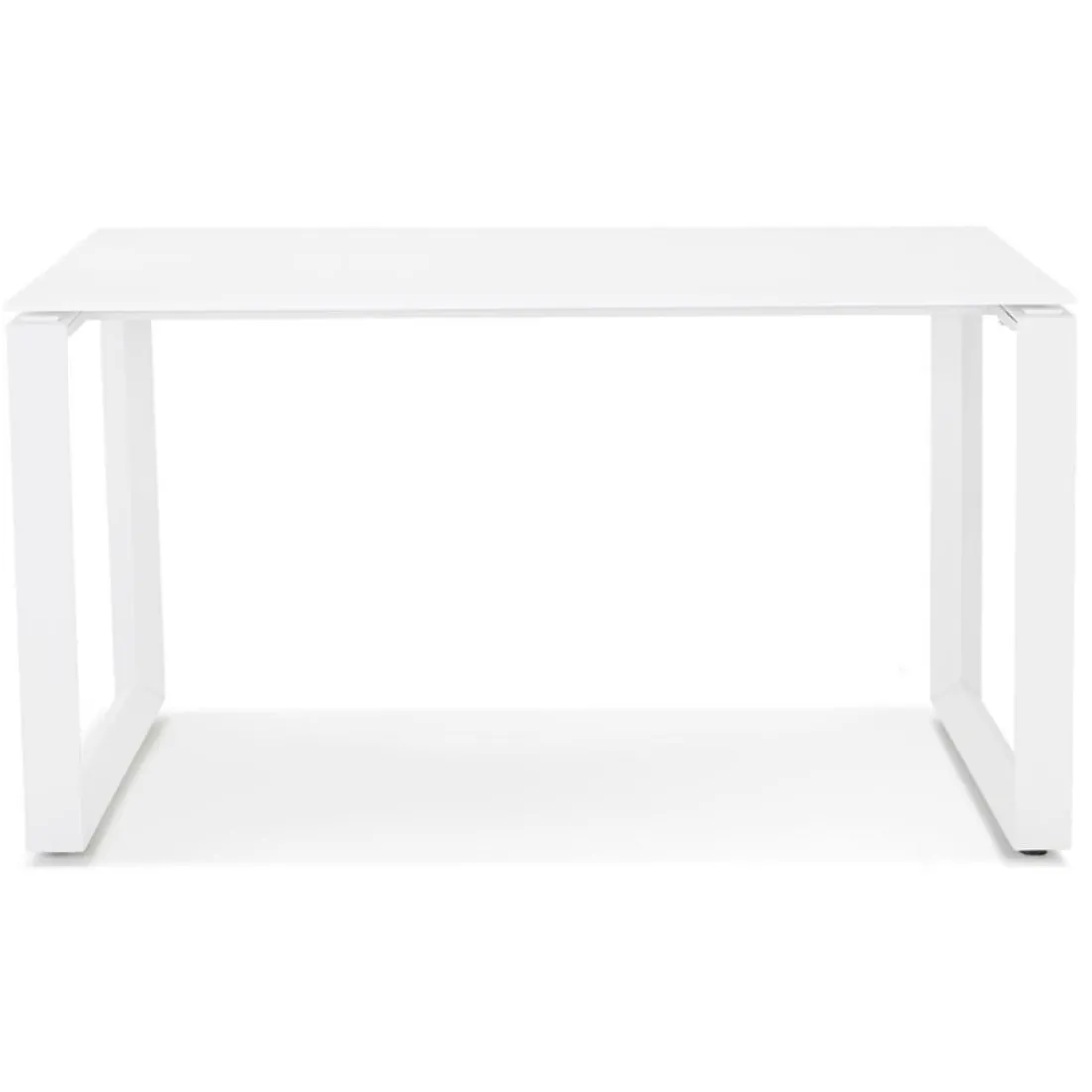 Petit bureau droit design 'BAKUS' en verre et métal blanc