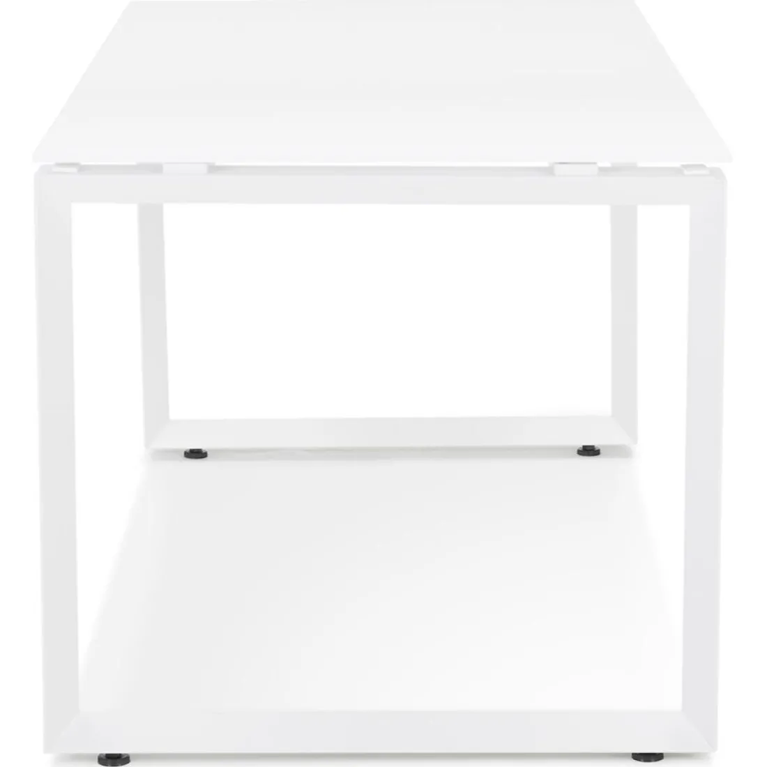 Petit bureau droit design 'BAKUS' en verre et métal blanc