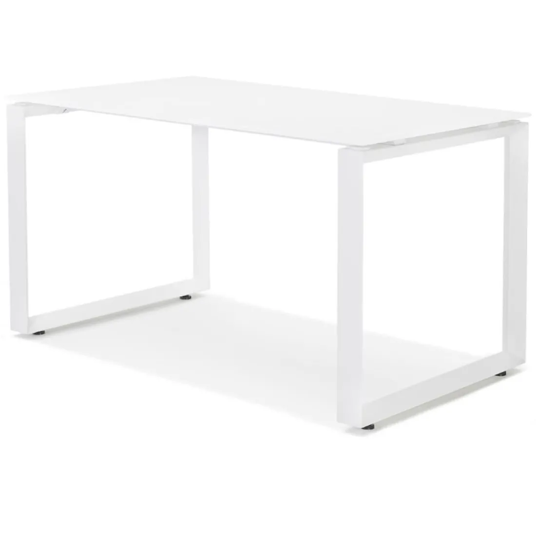 Petit bureau droit design 'BAKUS' en verre et métal blanc