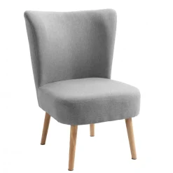Petit fauteuil en bois massif et en tissu Gris de Style Scandinave