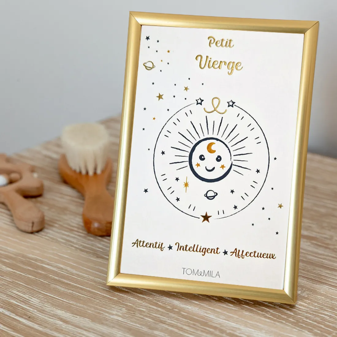 Petite carte Astro avec enveloppe, blister et cadre doré Vierge