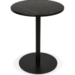 Petite table bistrot ronde 'TOMY' en pierre effet marbre et métal noir