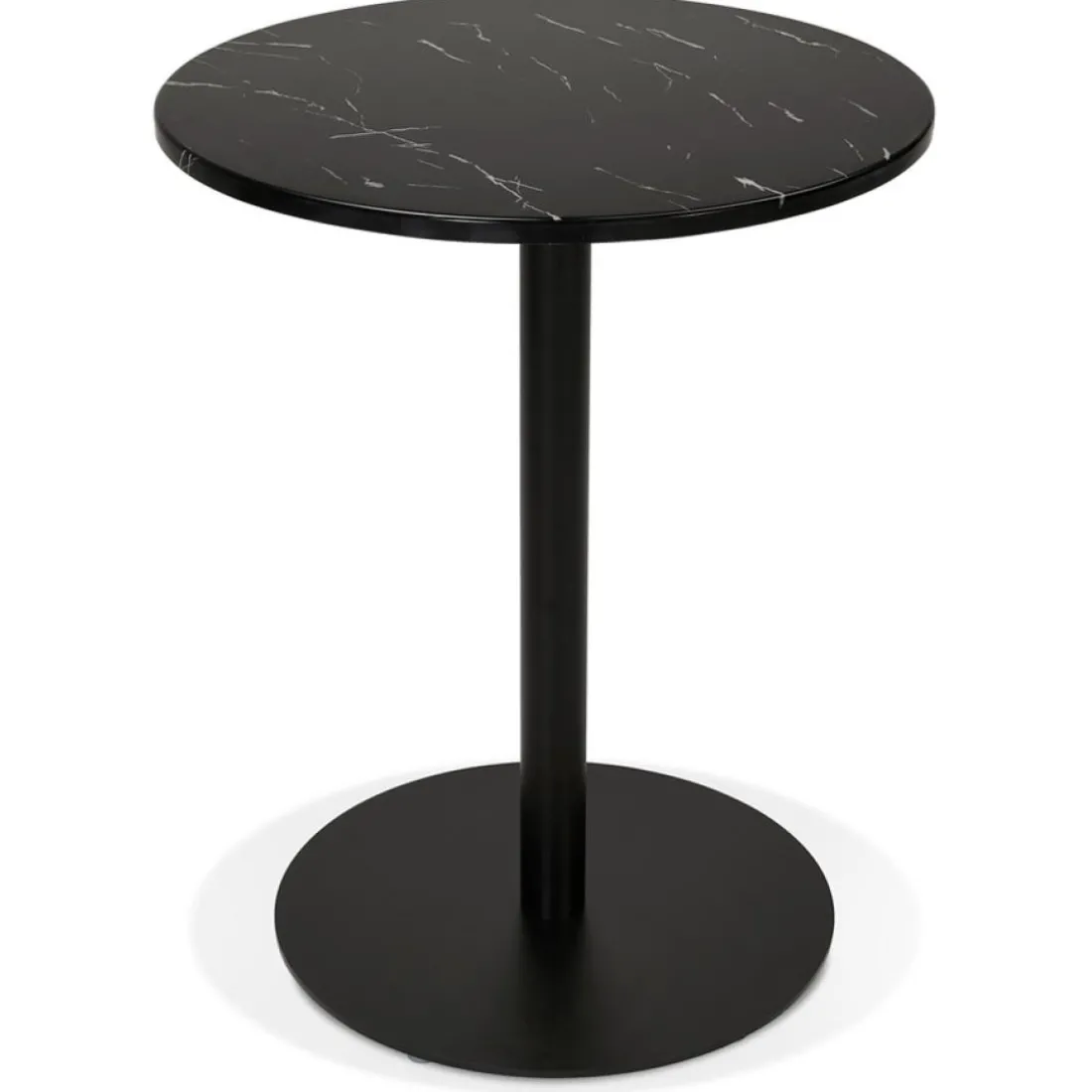Petite table bistrot ronde 'TOMY' en pierre effet marbre et métal noir