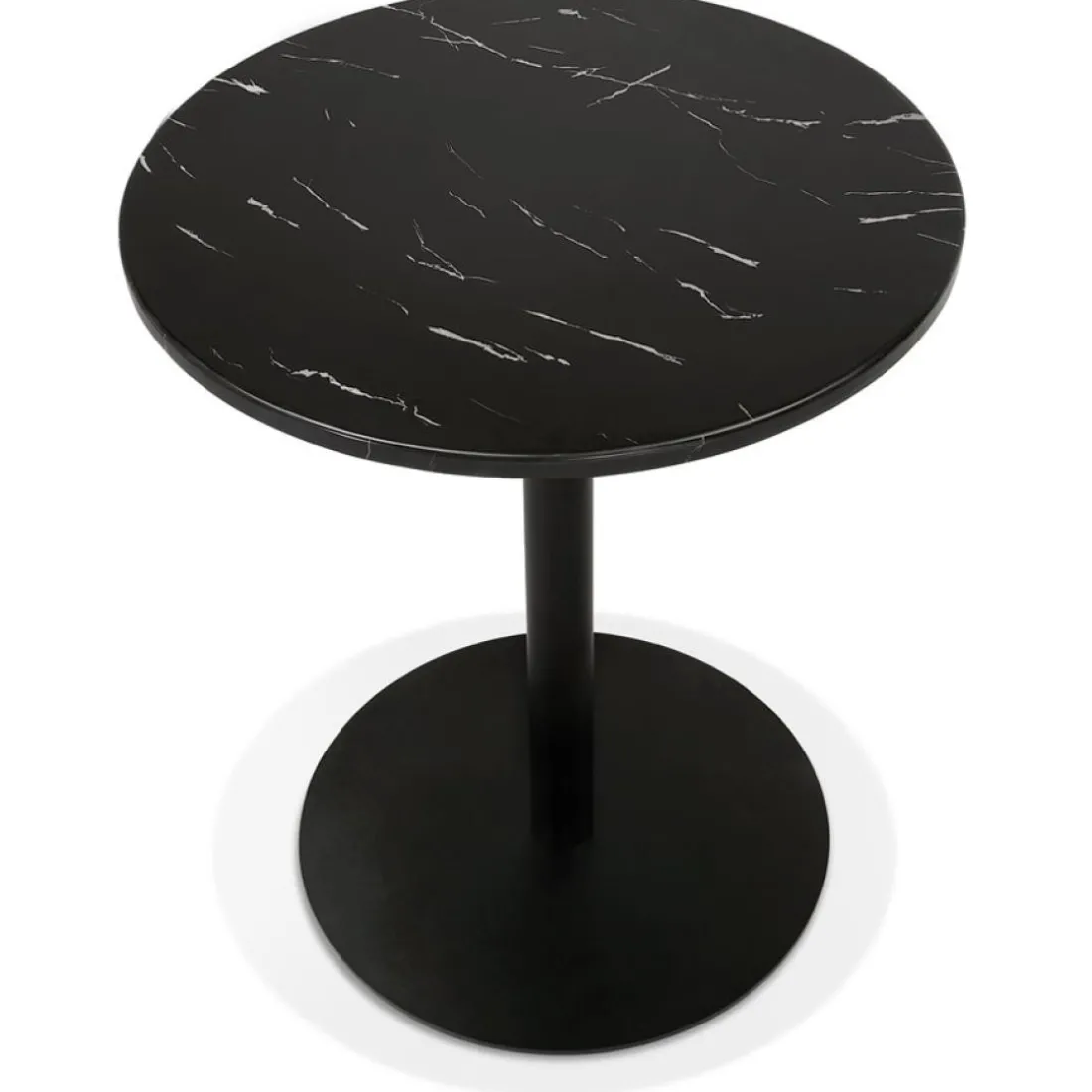 Petite table bistrot ronde 'TOMY' en pierre effet marbre et métal noir